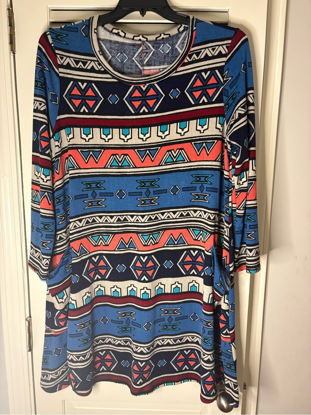 Blue Multi Tribal Print Tunic Dress